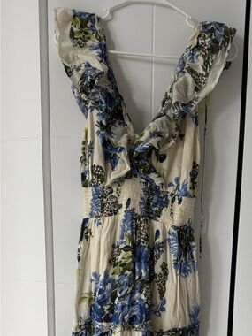 Caroline Constas Cream Maxi Dress with Blue and Green Floral Print